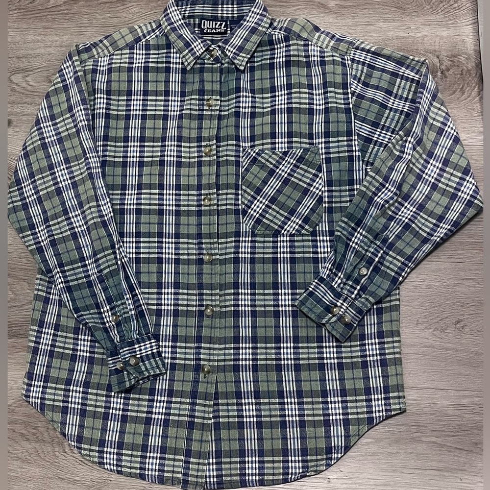 Quizz Jeans New York Vintage Cotton Green Blue White Mens Flannel